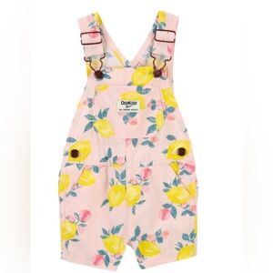 OshKosh B'gosh Kids Pink & Yellow Lemon Print Overall Shorts. Size 2T Girls